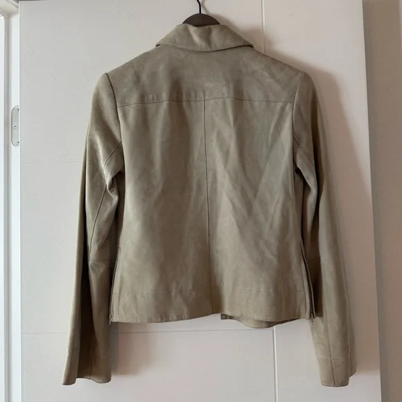 Vintage 90s Express Beige Suede Leather Shirt Jacket - Picture 2 of 9